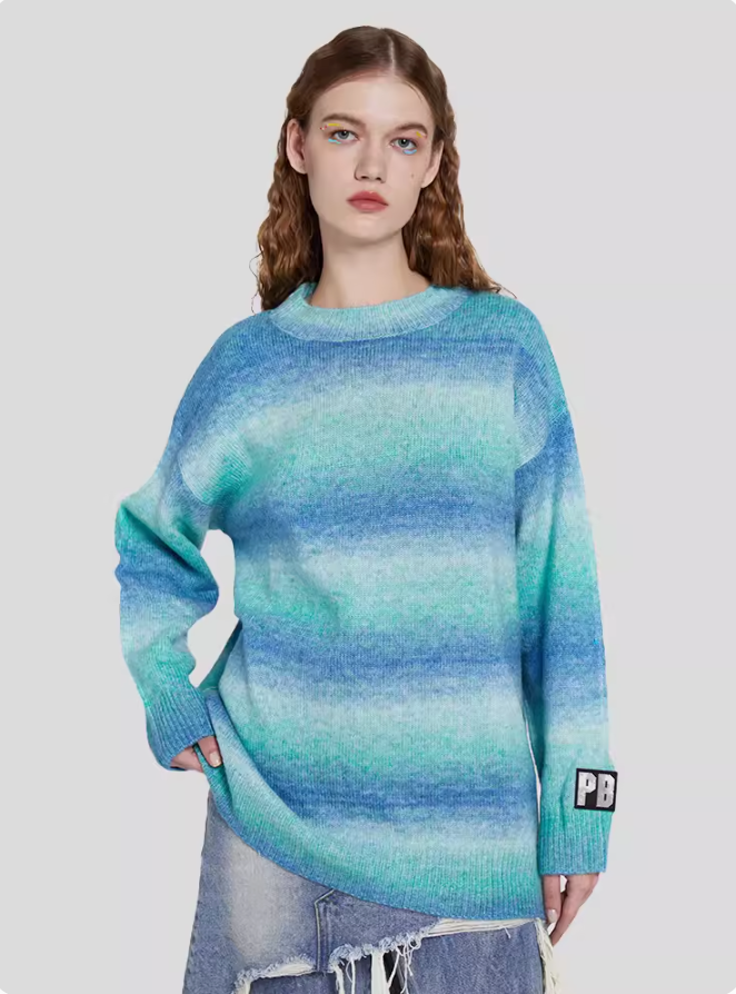 Retro Striped Contrast Rainbow Sweater