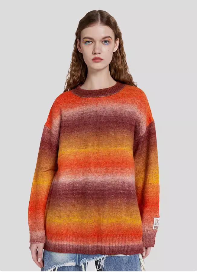 Retro Striped Contrast Rainbow Sweater