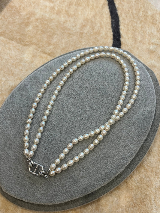 Freshwater double millet pearl，Natural pearl with sterling silver and zircon diamond