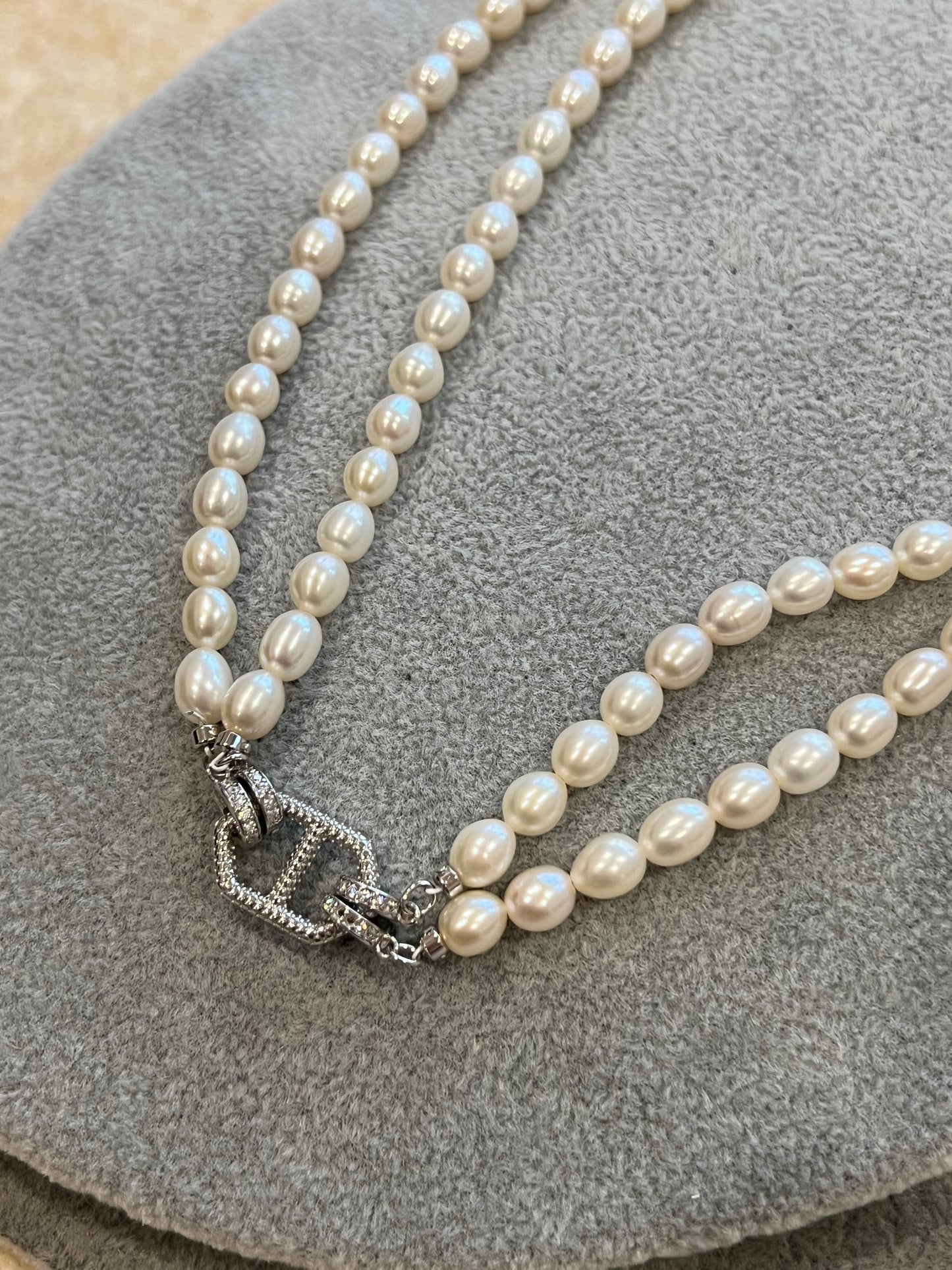 Freshwater double millet pearl，Natural pearl with sterling silver and zircon diamond