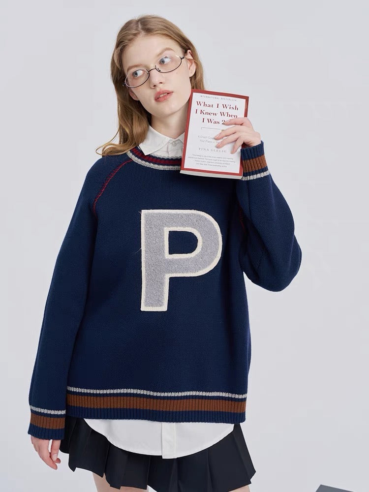 Academic casual retro round-neck sweater