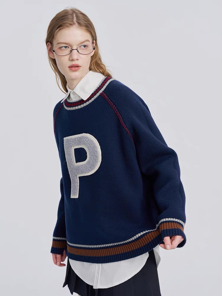 Academic casual retro round-neck sweater