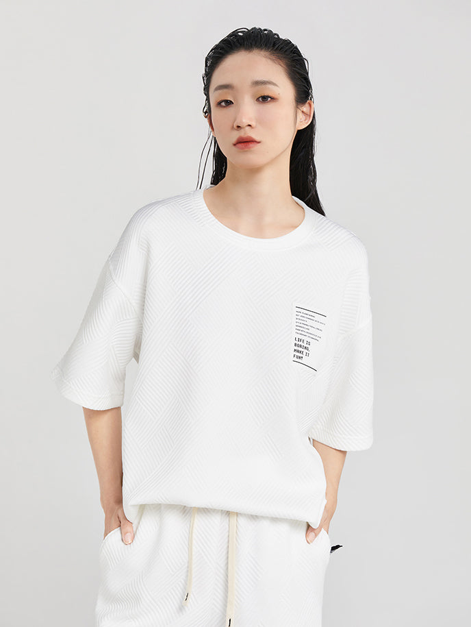 Oversized Lazy Style Texture Sports Short Sleeve Set